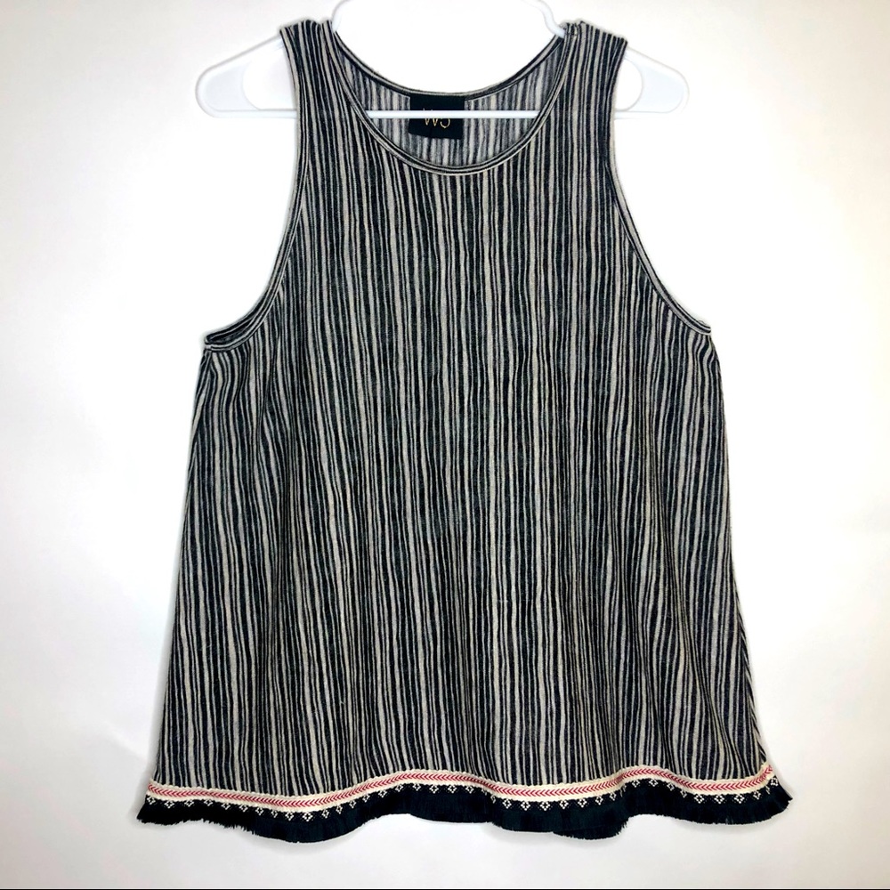 Anthropologie W5 tunic sleeveless blouse with black fringe detail at bot…